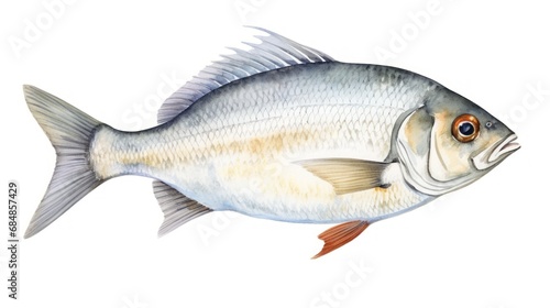 watercolor drawing of a sea bream on a white background. Generative AI