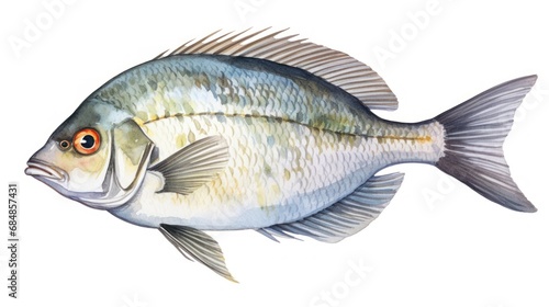 watercolor drawing of a fish on a white background, isolated image Generative AI