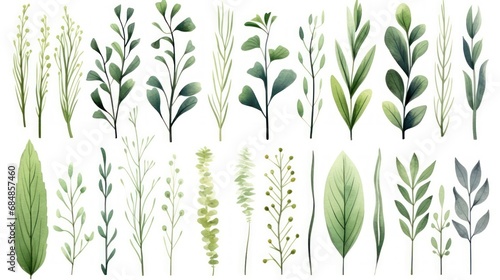 Set of watercolor herbs and leaves. illustration for your design Generative AI