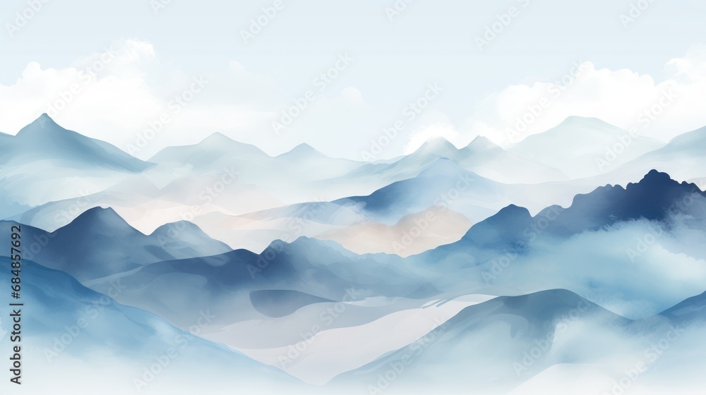 Mountains in the clouds. Landscape with mountains. illustration. Generative AI