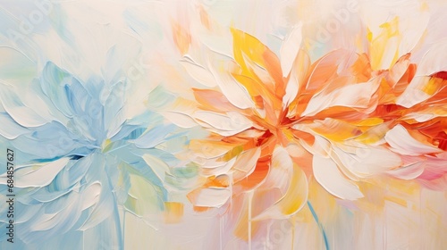 Abstract floral background with blue and orange chrysanthemums. Generative AI © Alex