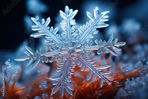 A close up of a snowflake in the snow created with generative AI technology