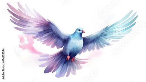 Pigeon with wings. Watercolor illustration. Isolated on white background. Generative AI © Alex