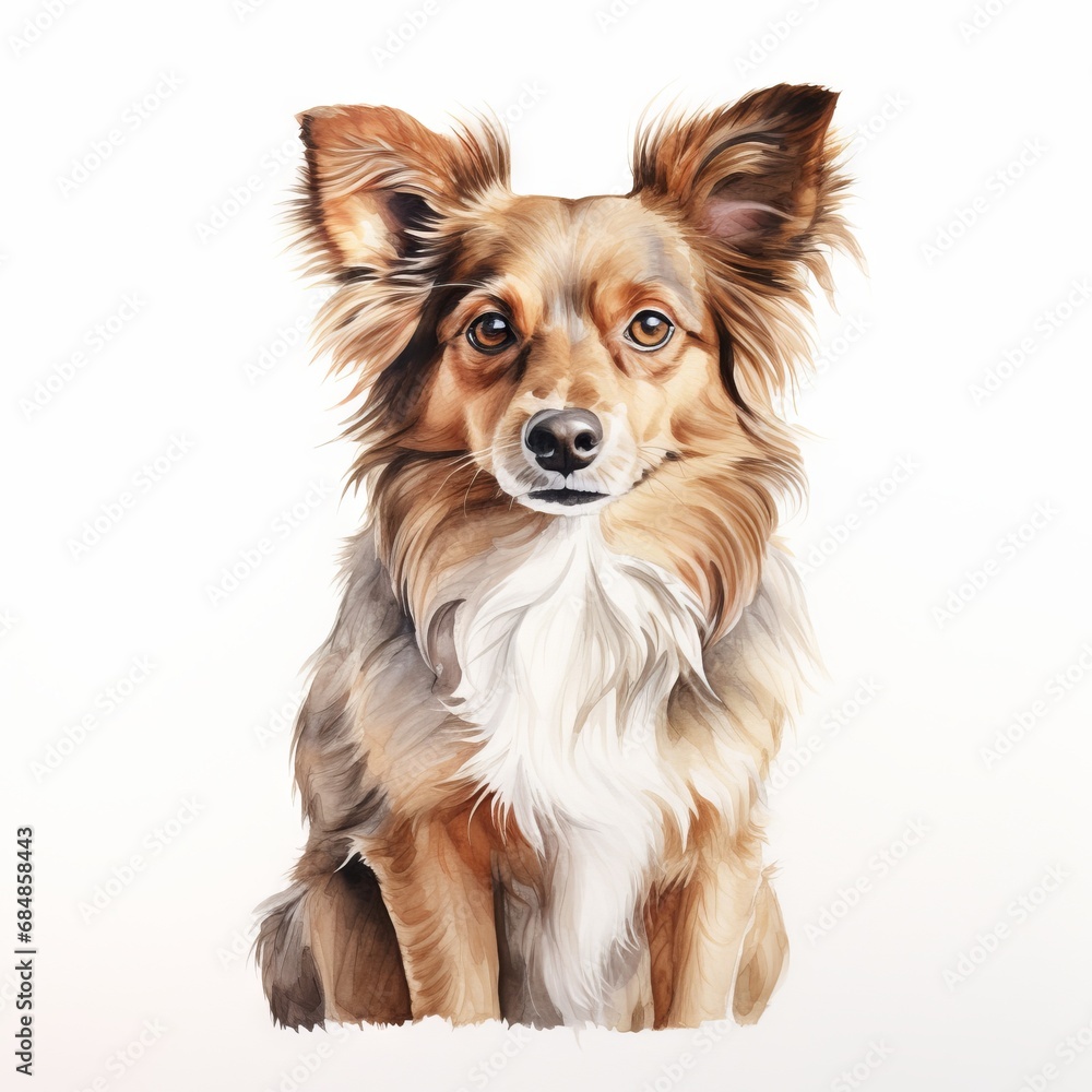 Bold Outline Watercolor of a Dog on a Plain White Background AI Generated