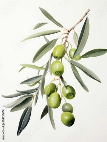 Watercolor Olive Branch Leaves and Fruits AI Generated
