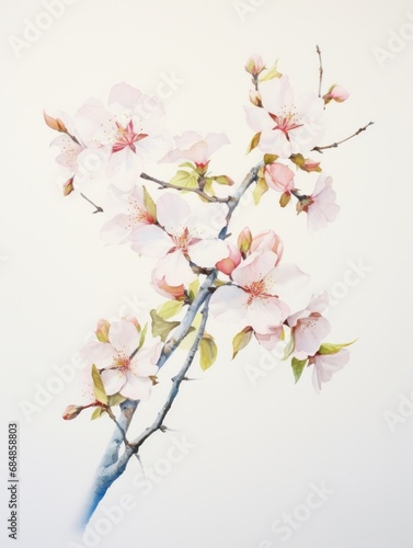 Delicate and Soft Watercolor Almond Blossom Petals AI Generated