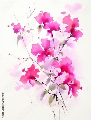 Vibrant Bougainvillea Flowers in Expressive Watercolor AI Generated