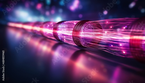 Abstract fiber optic cable wire with bokeh lights   communication and technology background photo