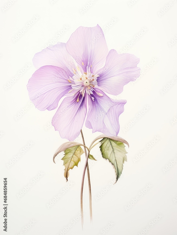 Delicate Watercolor Violet Petals and Soft Leaves AI Generated