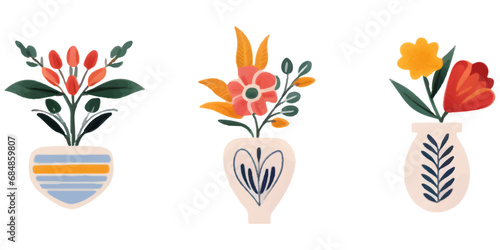 set of illustrations of flower vase elements