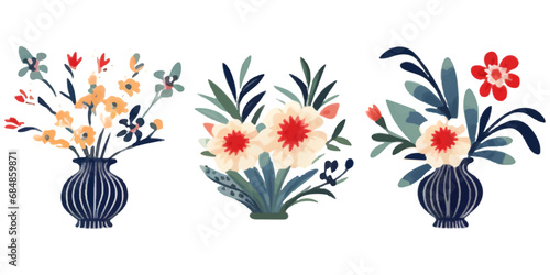 set of illustrations of flower vase elements