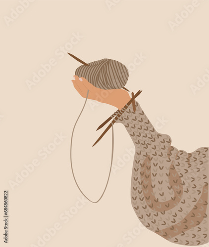 Knitting threads. Knit sewing, wool yarn balls. Isolated cartoon handicraft accessories, crochet needlework hobby tools vector illustration
