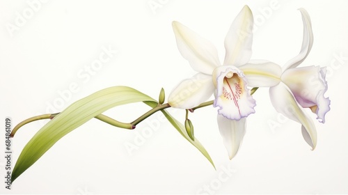 Watercolor Painting of Vanilla Orchid on White Surface AI Generated