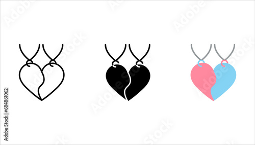 Two halves of the heart. Vector of two halves of a heart keychain. valentine's Day icon set, vector illustration on white background