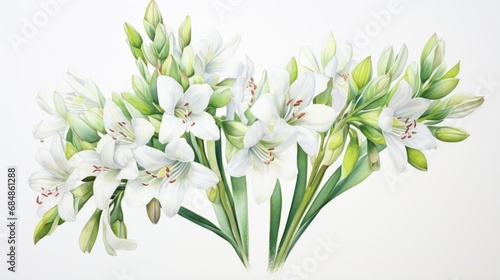Watercolor Art of Ixia Viridiflora on White Backdrop AI Generated photo