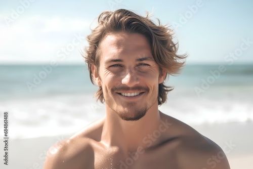 浜辺に立つ笑顔の白人男性 photo