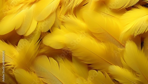 Intricate yellow feather texture background featuring detailed digital art of large bird feathers