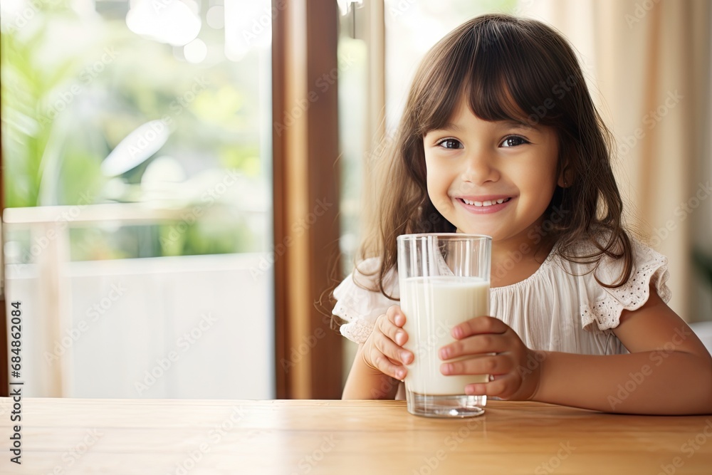 Cute little girl drinking milk 