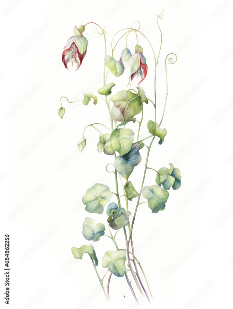 Watercolor Painting of Ceropegia Sandersonii on White Background AI Generated