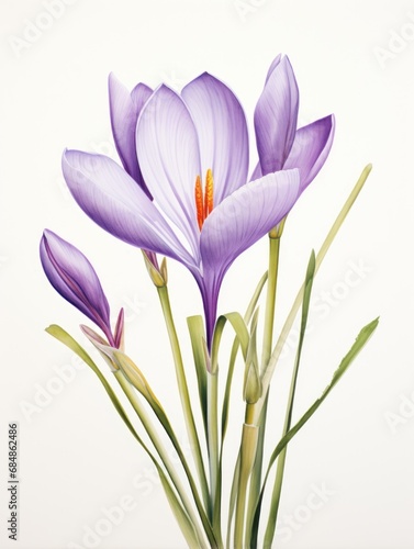 Watercolor Drawing of the Saffron Crocus AI Generated