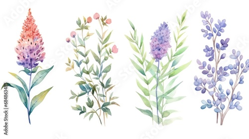 Set of Three Abstract Watercolor Butterfly Bush AI Generated