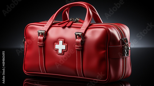 medical bag and suitcase with red emergency kit