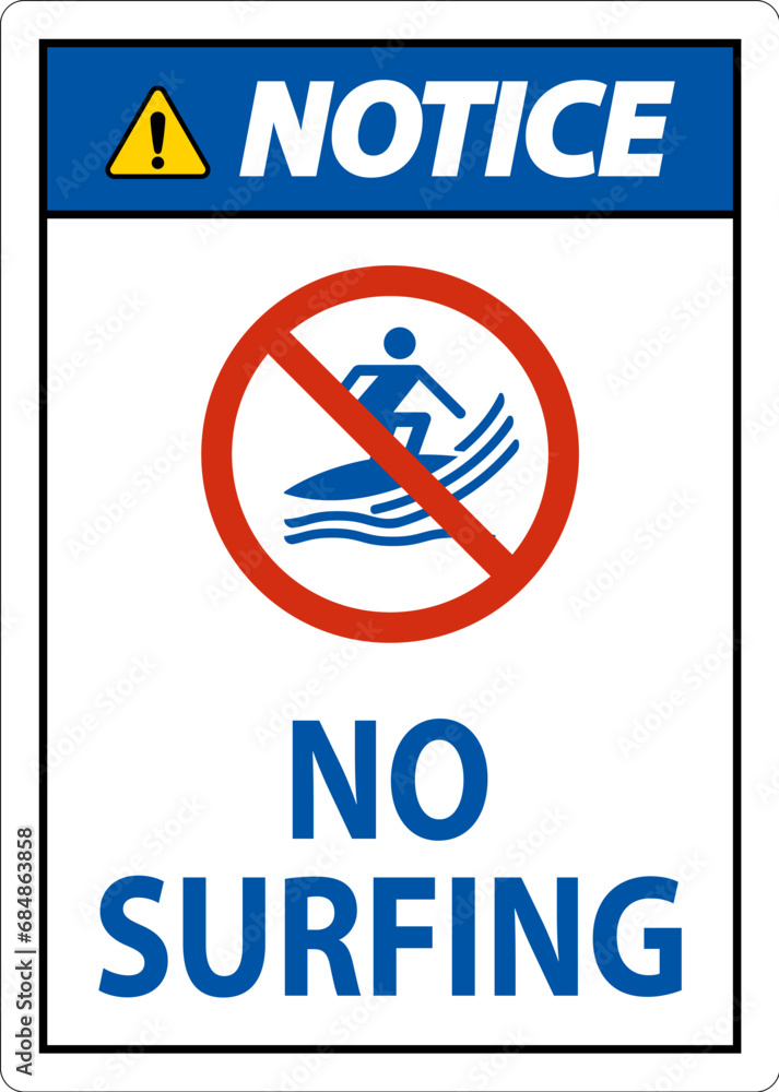 Fototapeta premium Notice Beach Safety Sign No Surfing