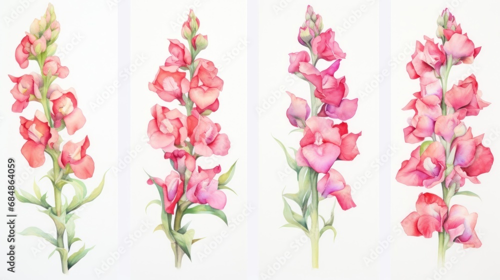 Set of Three Expressive Watercolor Snapdragon Mount AI Generated AI Generated