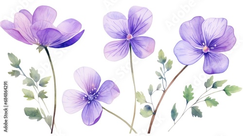Set of Three Delicate Watercolor Violet Petals AI Generated