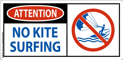 Water Safety Sign Attention, No Kite Surfing