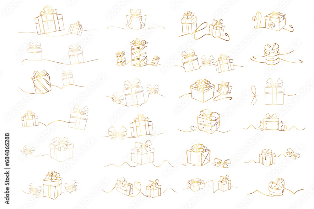 Gift box line art style vector. Wrapped surprise package for Christmas or birthday party. Christmas element vector Gift box line art style vector. Wrapped surprise package for Christmas or birthday party. Christmas element vector