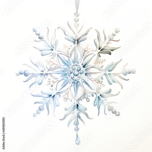 Delicate Watercolor Lace Snowflake Ornament Hanging Gracefully AI Generated