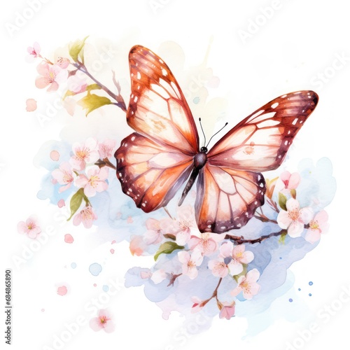 Delicate Watercolor Baby Butterfly Amidst Fresh Spring Blooms AI Generated © Alex