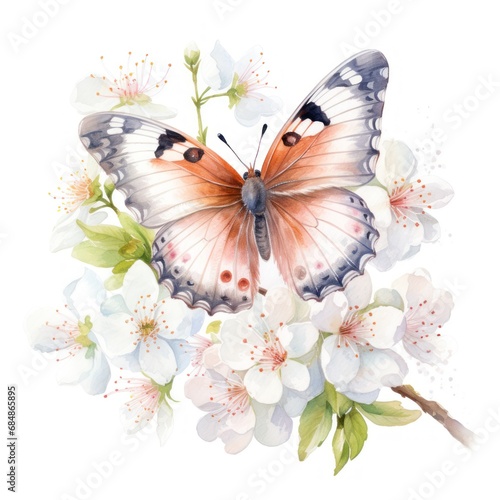 Delicate Watercolor Baby Butterfly Amidst Fresh Spring Blooms AI Generated © Alex