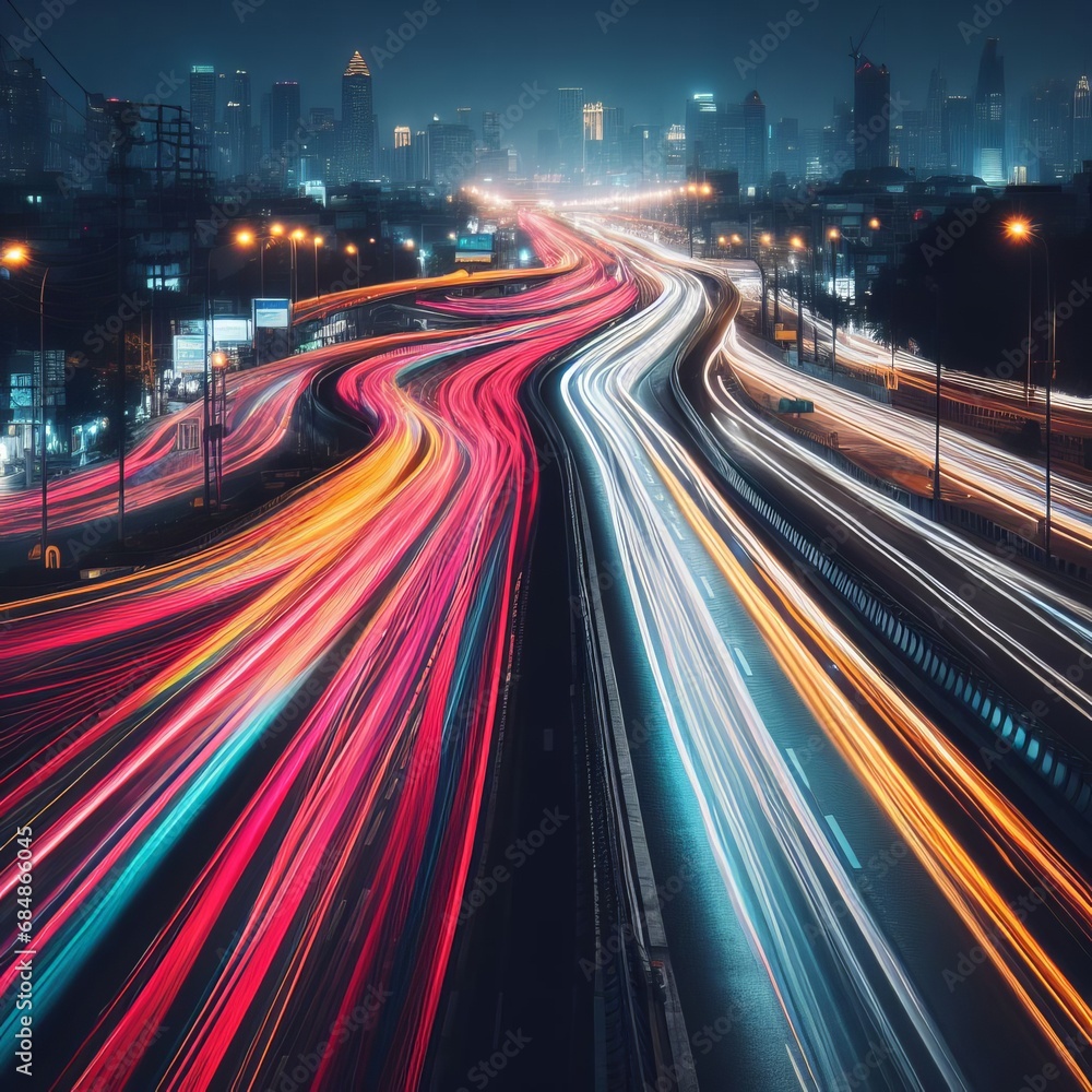 image of evening lights in the city with motion blur image of evening lights in the city with motion blur