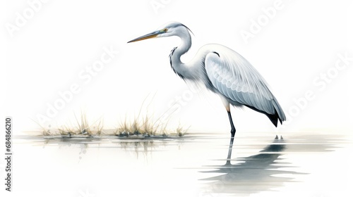 Artful Watercolor Egret Wading in Shallow Water AI Generated © Alex