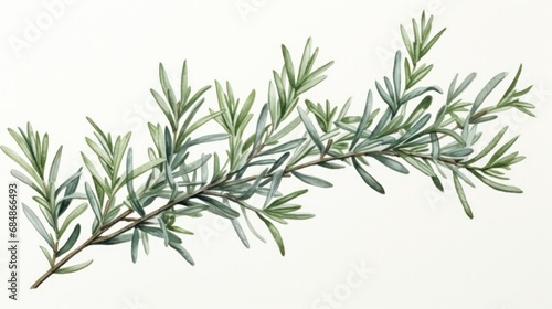 Intricate Watercolor Rosemary Sprig Leaves on Bold Stem AI Generated