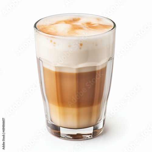 Latte Macchiato in a Clear Glass Isolated on White. Generative ai photo