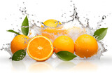 Orange fruits water, orange juice, white background