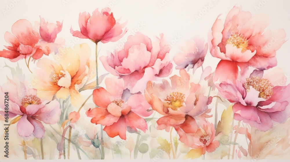 Soft and Full Watercolor Peony Field AI Generated