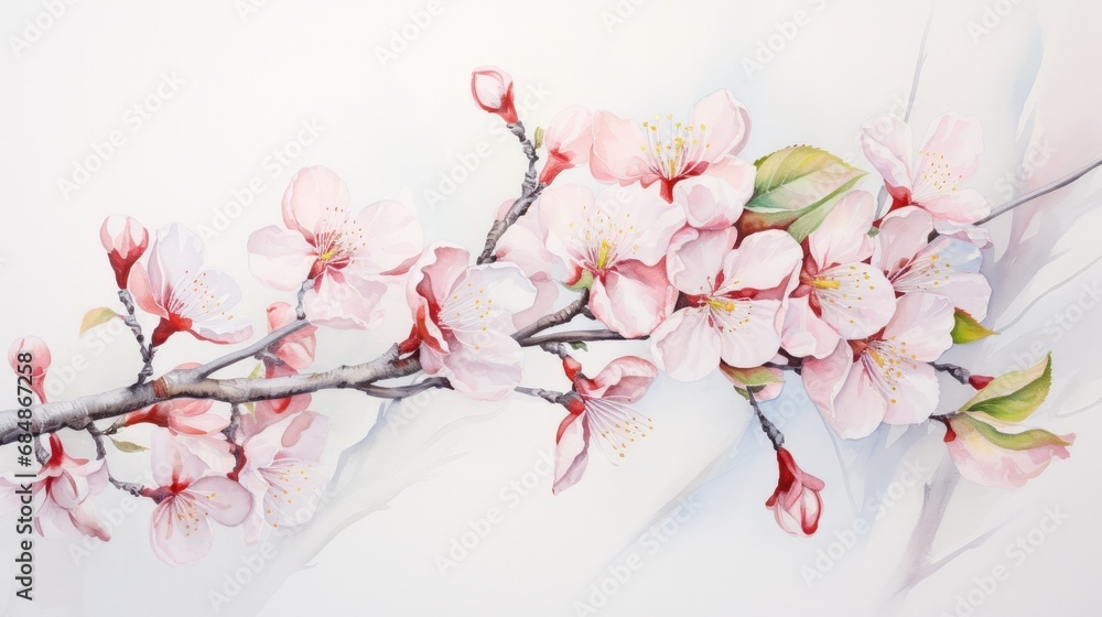 Delicate and Soft Watercolor Almond Blossom Petals AI Generated