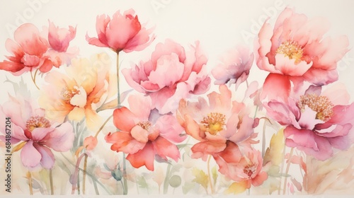 Soft and Full Watercolor Peony Field AI Generated