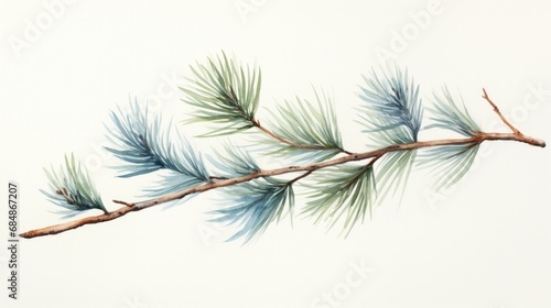 Minimalist Watercolor Pine Branch with Detailed Needles AI Generated