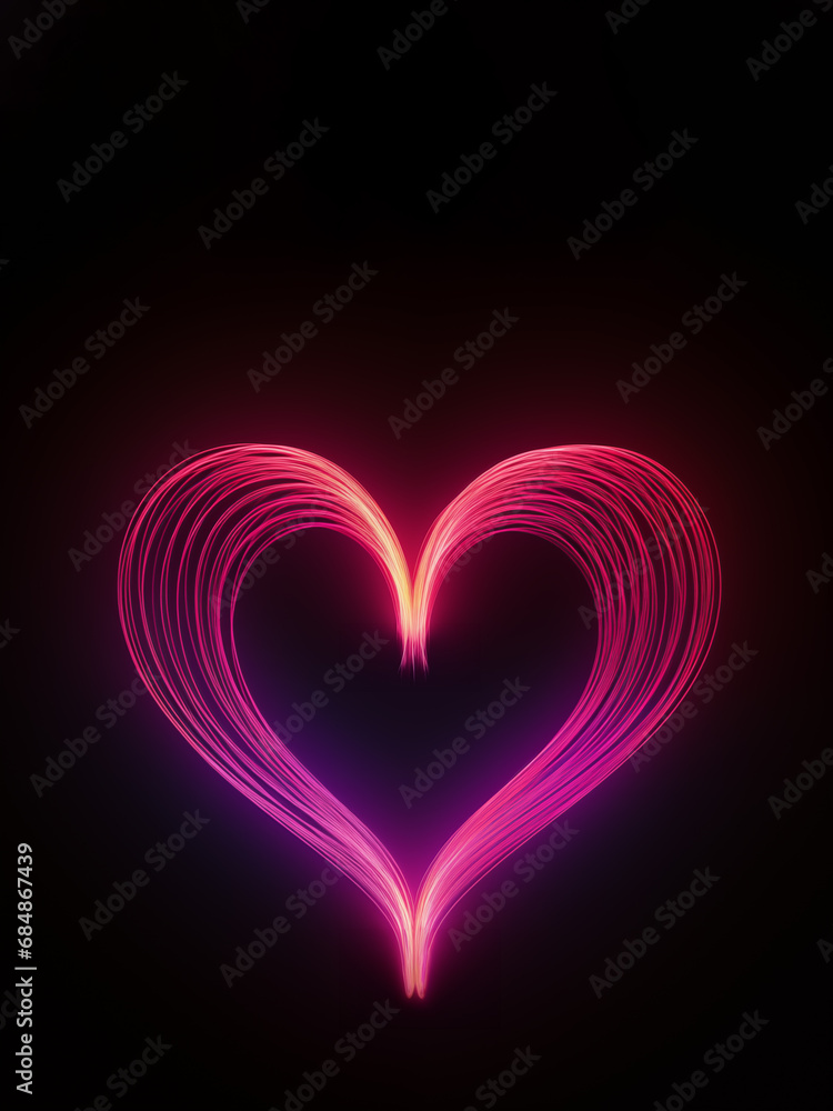 Abstract glowing neon heart on black background with copy space for text, Modern minimal concept for valentines day motion heart shaped red and pink neon lights