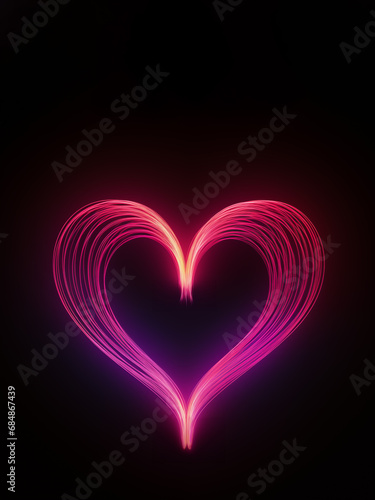 Abstract glowing neon heart on black background with copy space for text, Modern minimal concept for valentines day motion heart shaped red and pink neon lights