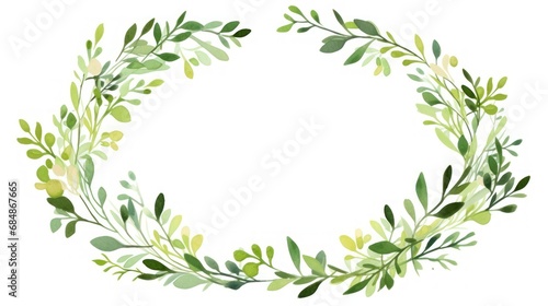 Hand drawn watercolor wreath with green leaves. illustration. Generative AI