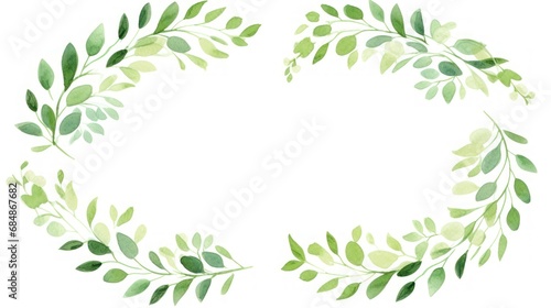 Watercolor floral wreath with green leaves, hand drawn isolated on white background Generative AI