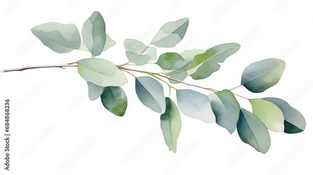 Watercolor eucalyptus branch. Hand painted illustration on white background Generative AI