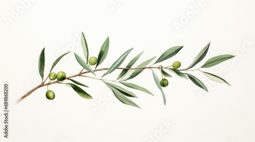 Olive branch with green olives isolated on white background. Watercolor illustration Generative AI photo