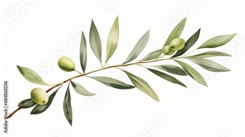 Olive branch with green olives. Isolated on white background Generative AI